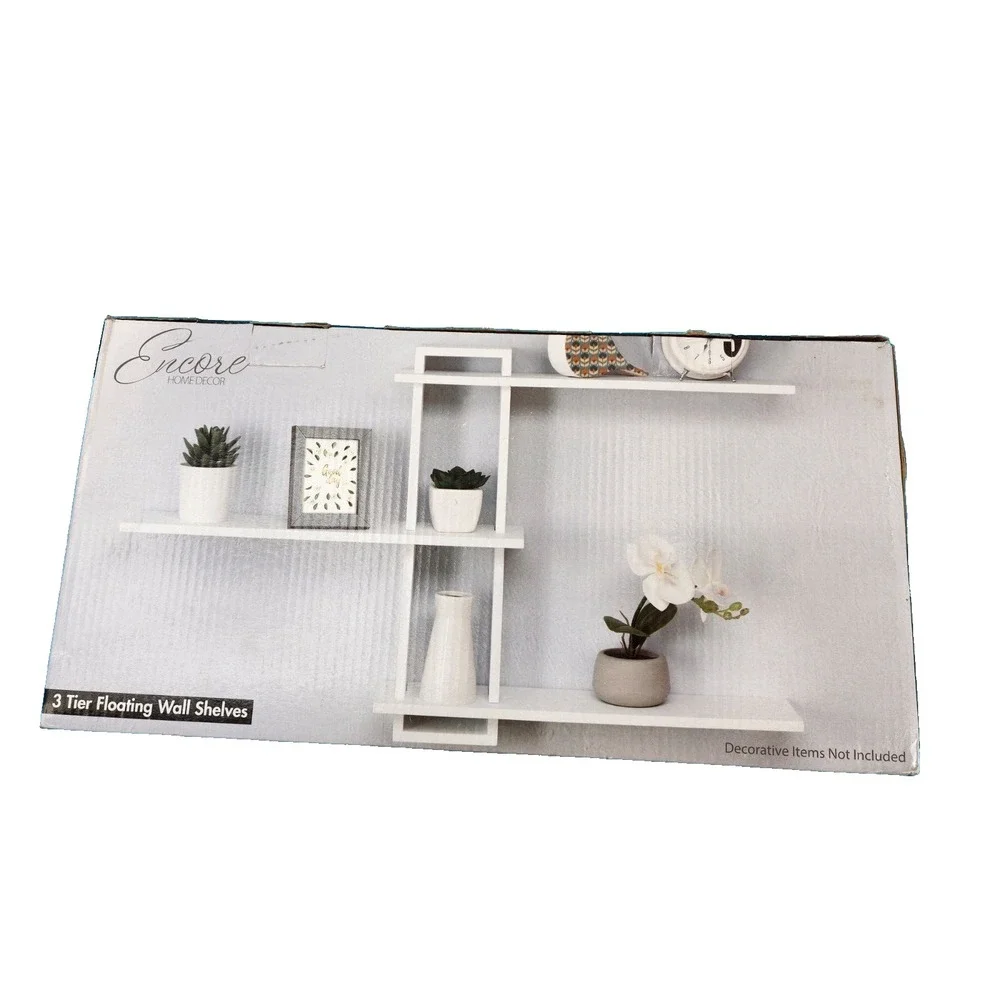 Floating‎ Wall Shelf Intersecting 3 tier White Rack Storage Home Decor Encore
